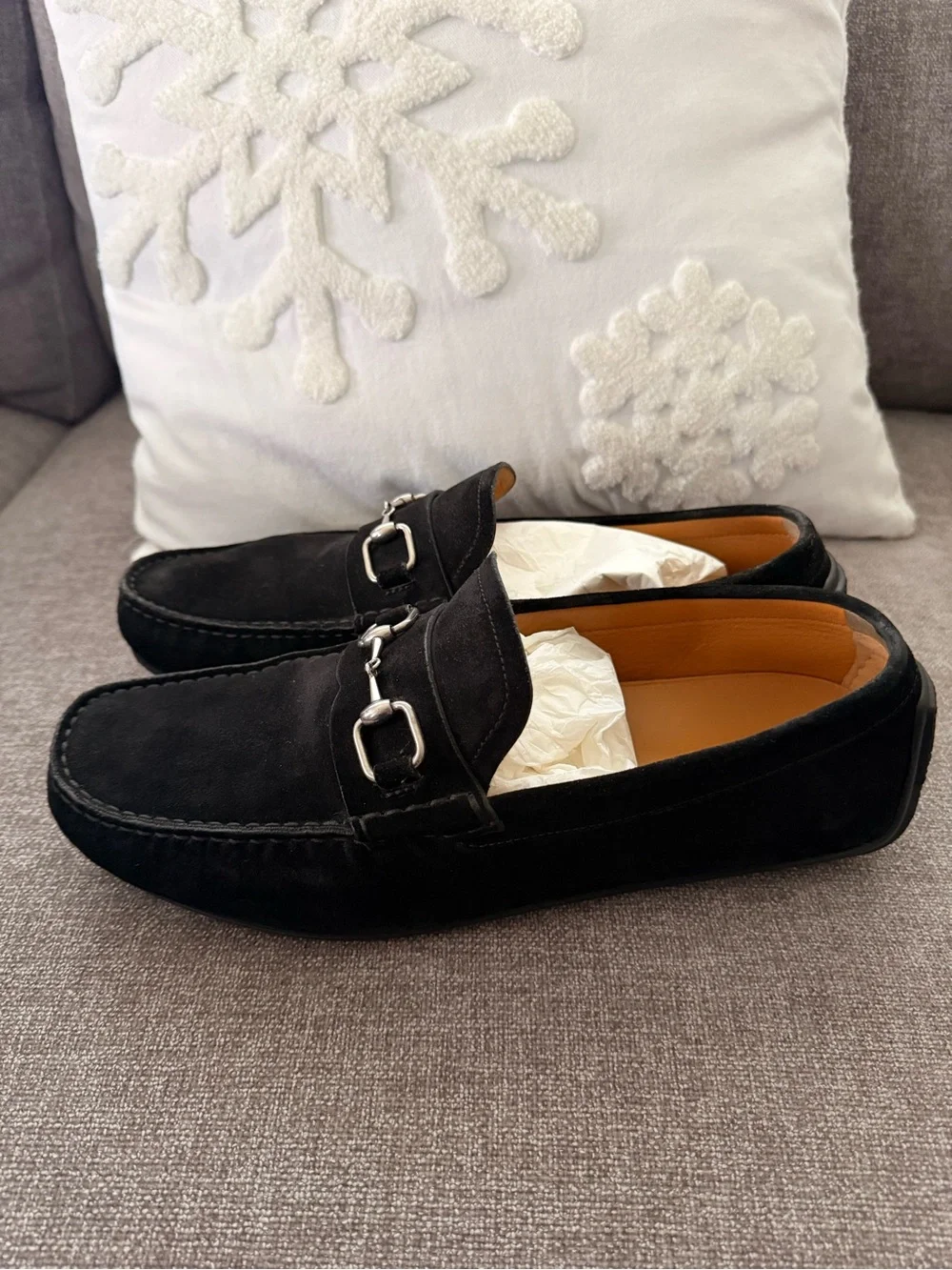 Gucci Black Suede Horsebit Slip-On Loafers